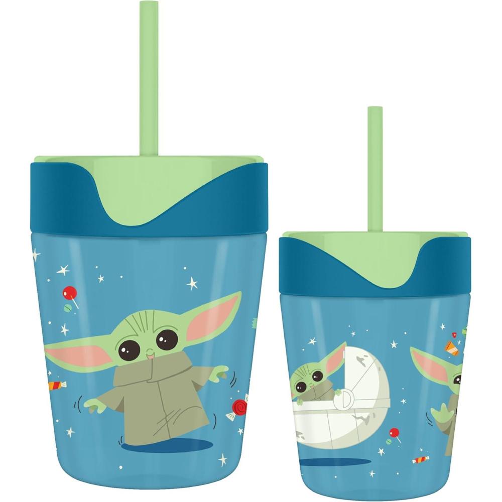 imageSilver Buffalo Star Wars Mandalorian Sparkle 175oz Spill Proof Tumbler w Straw