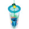 Silver Buffalo Lilo and Stitch Tropical Ohana Sitting 24oz Plastic Cold Cup w/Lid and Topper Straw