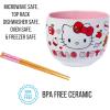 Silver Buffalo Sanrio Hello Kitty Apples and Hearts Doodles Ceramic Ramen Noodle Rice Bowl with Chopsticks, Microwave Safe, 20 Ounces