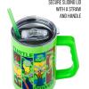 Silver Buffalo Teenage Mutant Ninja Turtles Turtle Power Stainless Steel Tumbler with Handle Featuring Leonardo, Donatello, Raphael, and Michelangelo, Fits in Standard Cup Holder, 40 Ounces