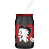 Silver Buffalo Betty Boop Core Winking Hearts 16oz Glass Tumbler w Plastic Lid and Glass Straw