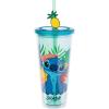 Silver Buffalo Lilo and Stitch Tropical Ohana Sitting 24oz Plastic Cold Cup w/Lid and Topper Straw