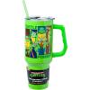 Silver Buffalo Teenage Mutant Ninja Turtles Turtle Power Stainless Steel Tumbler with Handle Featuring Leonardo, Donatello, Raphael, and Michelangelo, Fits in Standard Cup Holder, 40 Ounces
