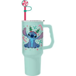 Silver Buffalo Disney Nightmare Before Christmas Making Xmas Fright Featuring Jack Skellington & Zero Stainless Steel Tumbler with Handle, Straw, and Straw Cap, Fits in Standard Cup Holder, 40 Ounces(Blue/Multi)