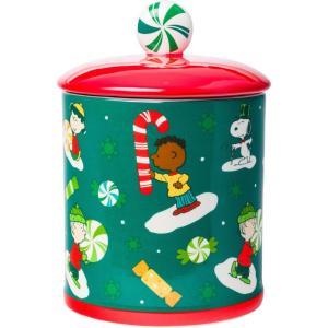 Silver Buffalo Peanuts Peppermint Dreams and Candy Cane Christmas Featuring Snoopy, Charlie Brown, Lucy, Linus, and Franklin Ceramic Cookie Snack Jar (Large)(Peanuts Christmas (Ceramic))