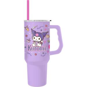 Silver Buffalo Sanrio Hello Kitty and Friends Stainless Steel Tumbler with Handle Featuring Kuromi, Fits in Standard Cup Holder, 40 Ounces