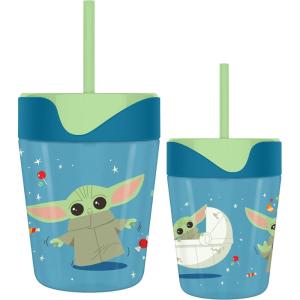 Silver Buffalo Star Wars Mandalorian Sparkle 17.5oz Spill Proof Tumbler w Straw