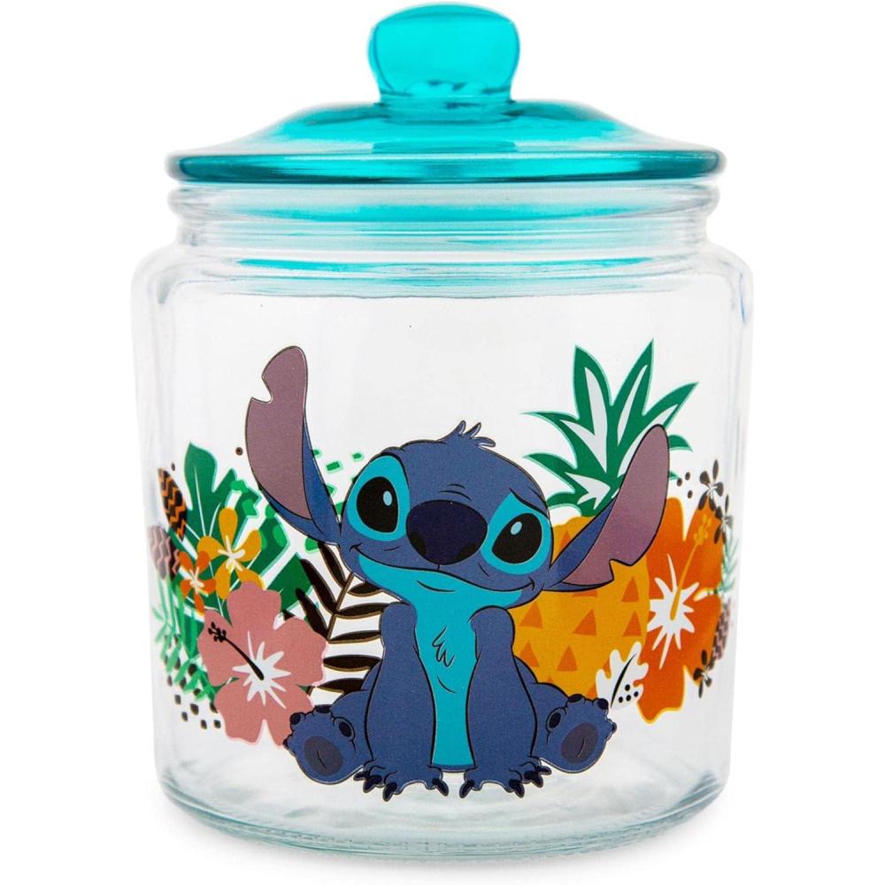imageSilver Buffalo Disney Mickey Mouse Icon Sculpted 3D Hand Painted Ceramic Snack Cookie Jar SmallLilo and Stitch Tropical Glass