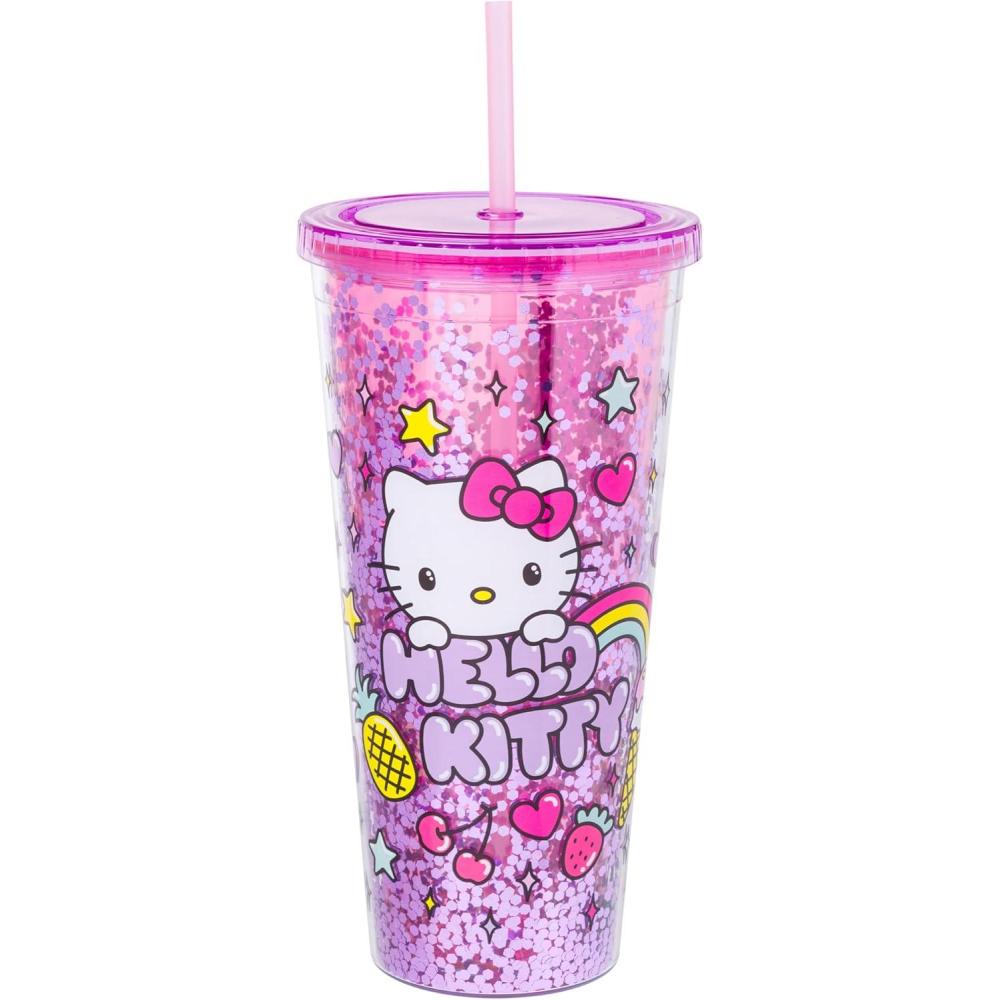 imageSilver Buffalo Sanrio Hello Kitty Rainbow Confetti Carnival Cup with Lid and Straw  32 Ounces