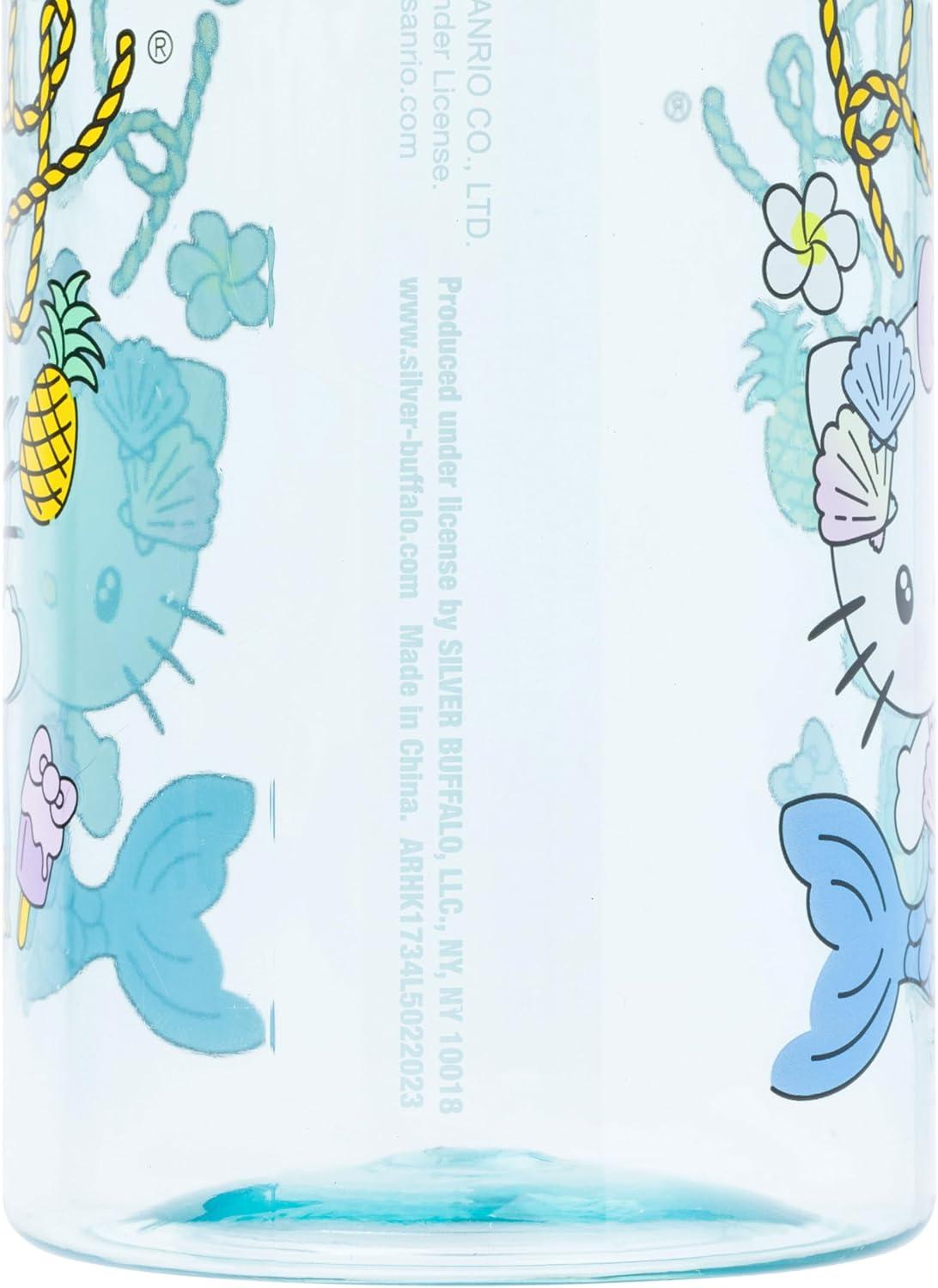 imageSilver Buffalo Sanrio Hello Kitty Mermaid Twist Spout Plastic Bottle with Sticker Set 32 Ounces