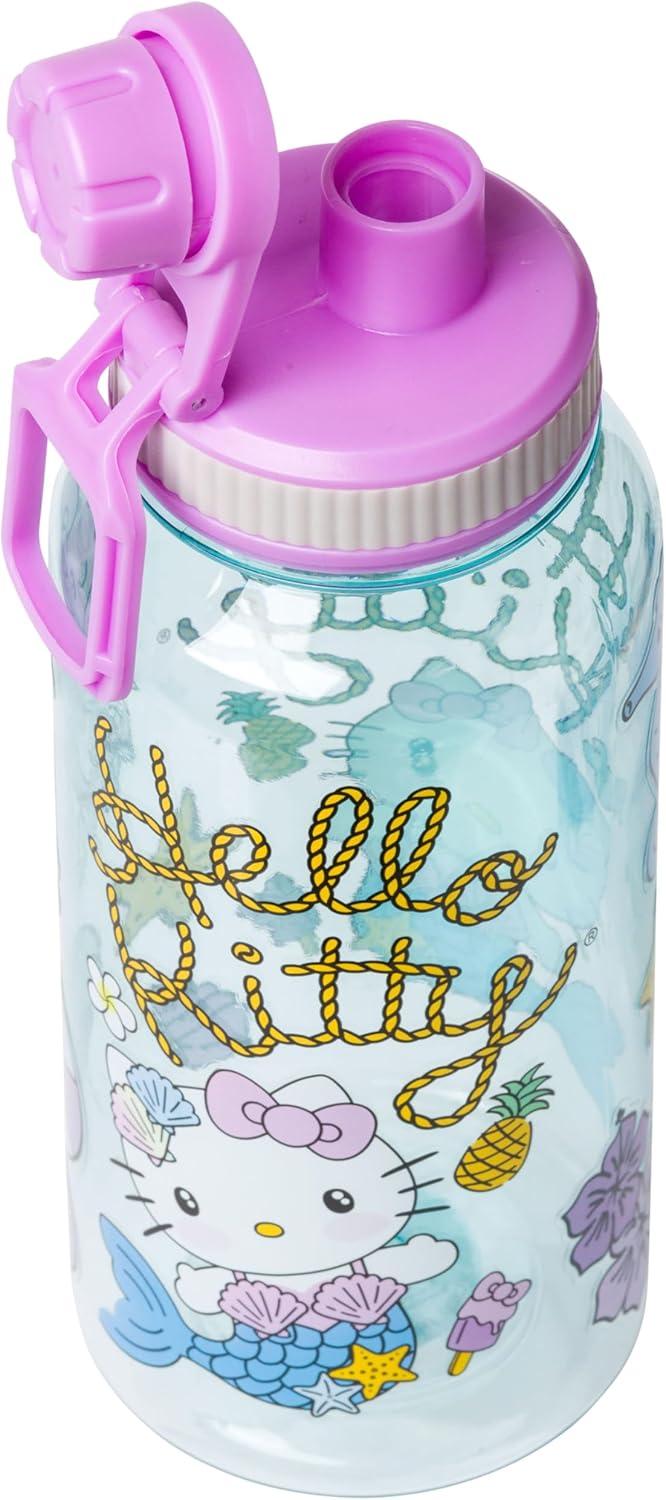 imageSilver Buffalo Sanrio Hello Kitty Mermaid Twist Spout Plastic Bottle with Sticker Set 32 Ounces
