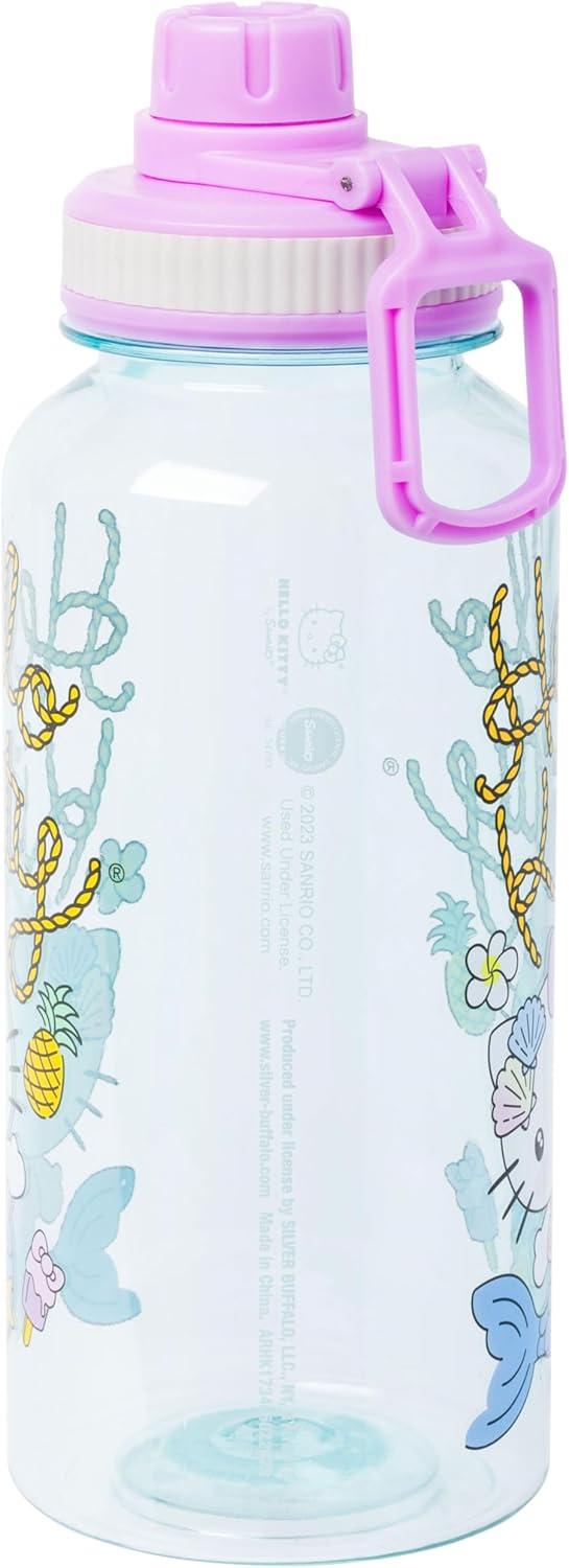 imageSilver Buffalo Sanrio Hello Kitty Mermaid Twist Spout Plastic Bottle with Sticker Set 32 Ounces