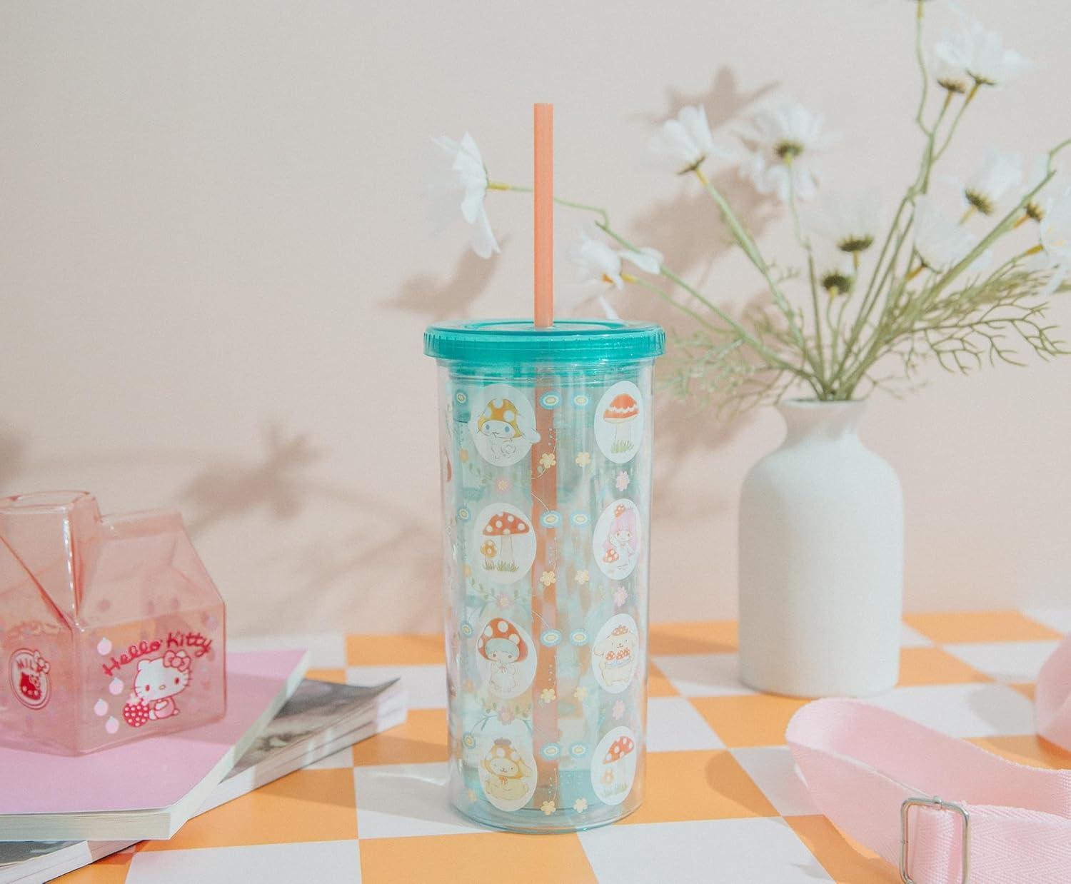 imageSilver Buffalo Sanrio Hello Kitty Strawberry Spill Resistant Plastic Tumbler 20 OuncesHello Kitty and Mushroom Crew