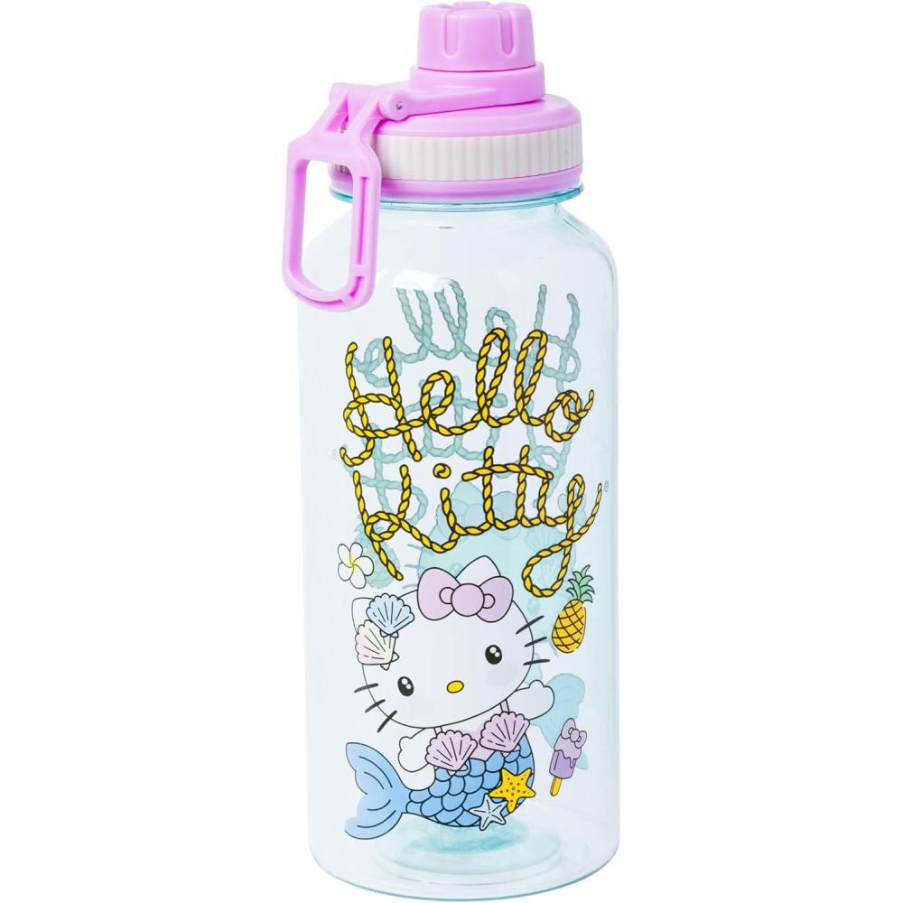 imageSilver Buffalo Sanrio Hello Kitty Mermaid Twist Spout Plastic Bottle with Sticker Set 32 Ounces