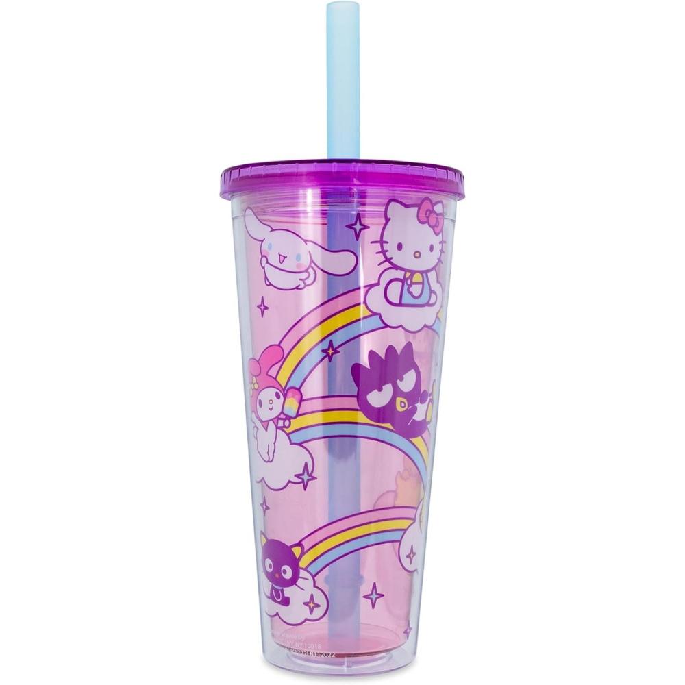 imageSilver Buffalo Sanrio Hello Kitty Strawberry Spill Resistant Plastic Tumbler 20 OuncesPinkMulti