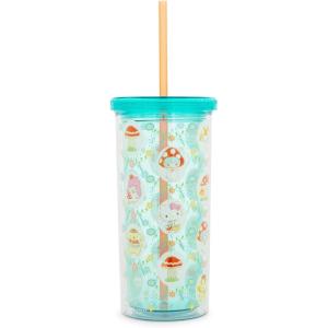 Silver Buffalo Sanrio Hello Kitty Strawberry Spill Resistant Plastic Tumbler, 20 Ounces(Hello Kitty and Mushroom Crew)