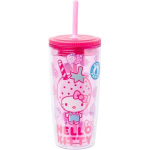 Silver Buffalo Sanrio Hello Kitty Strawberry Spill Resistant Plastic Tumbler, 20 Ounces(Multicolor)