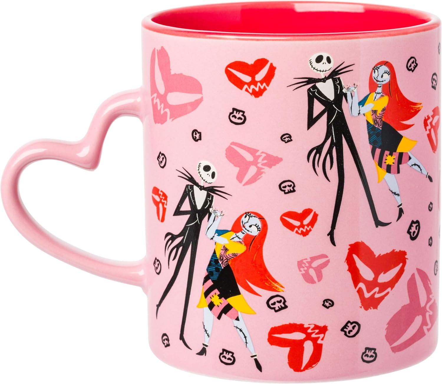 imageSilver Buffalo Nightmare Before Christmas Jack and Sally Scary Hearts and Skulls 20oz Sculpted Handle Ceramic Mug