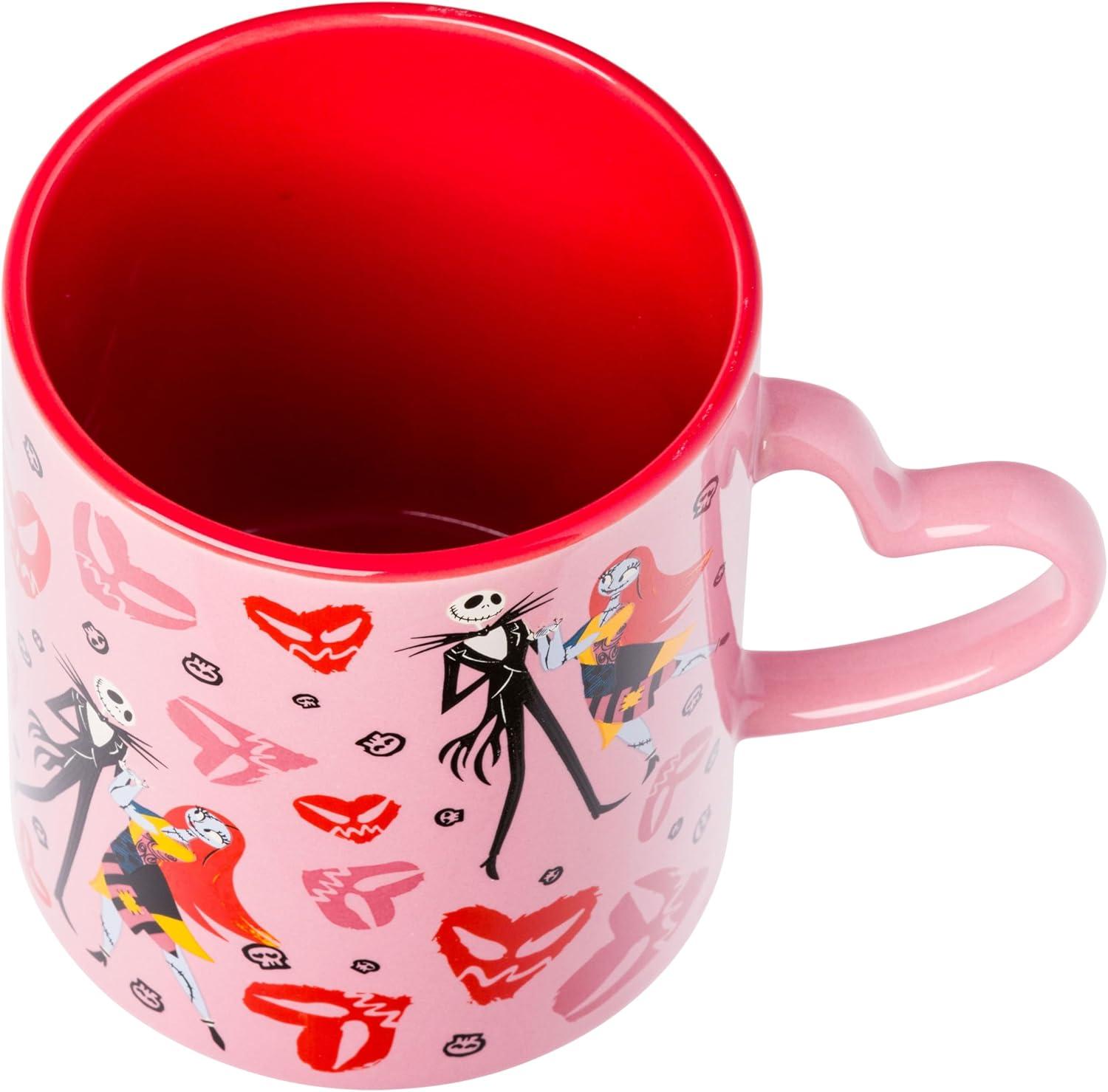 imageSilver Buffalo Nightmare Before Christmas Jack and Sally Scary Hearts and Skulls 20oz Sculpted Handle Ceramic Mug