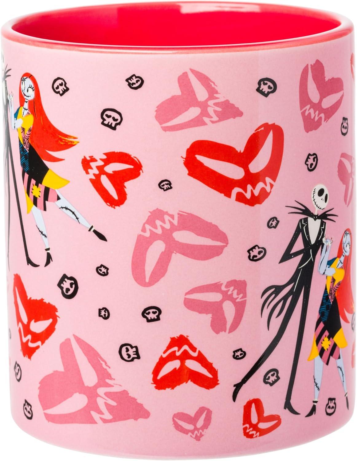 imageSilver Buffalo Nightmare Before Christmas Jack and Sally Scary Hearts and Skulls 20oz Sculpted Handle Ceramic Mug