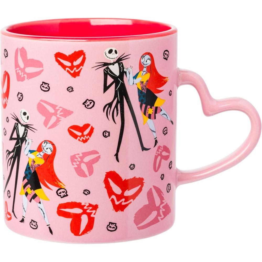 imageSilver Buffalo Nightmare Before Christmas Jack and Sally Scary Hearts and Skulls 20oz Sculpted Handle Ceramic Mug