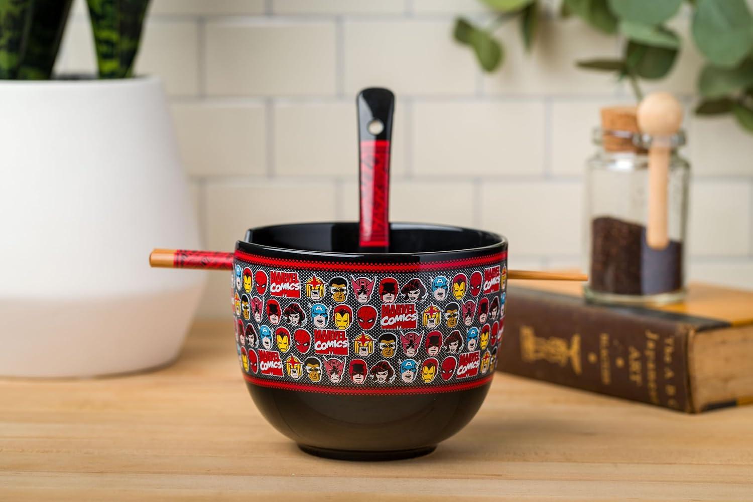 imageSilver Buffalo Strawberry Shortcake Vintage Life Is Delicious Ceramic Ramen Noodle Rice Bowl with Chopsticks Microwave Safe 20 OuncesAvengers Classic Heads Spoon