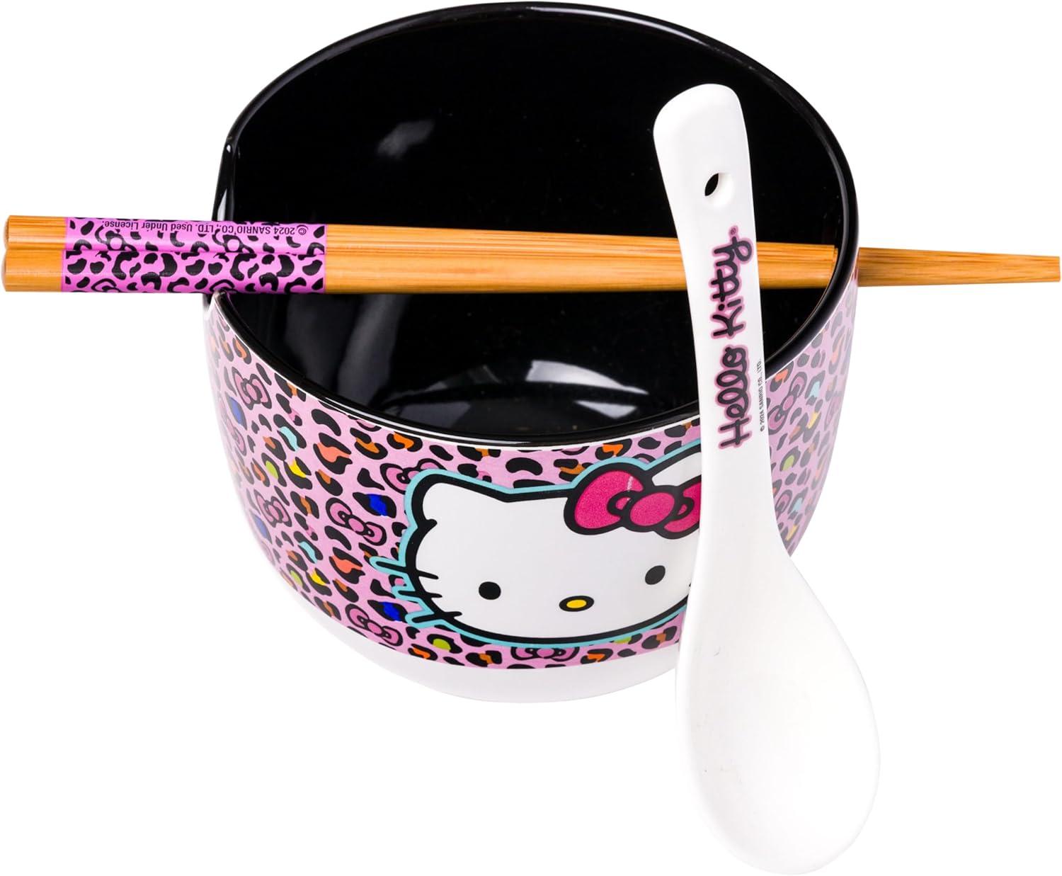 imageSilver Buffalo Strawberry Shortcake Vintage Life Is Delicious Ceramic Ramen Noodle Rice Bowl with Chopsticks Microwave Safe 20 OuncesHello Kitty Pink Leopard Print Spoon