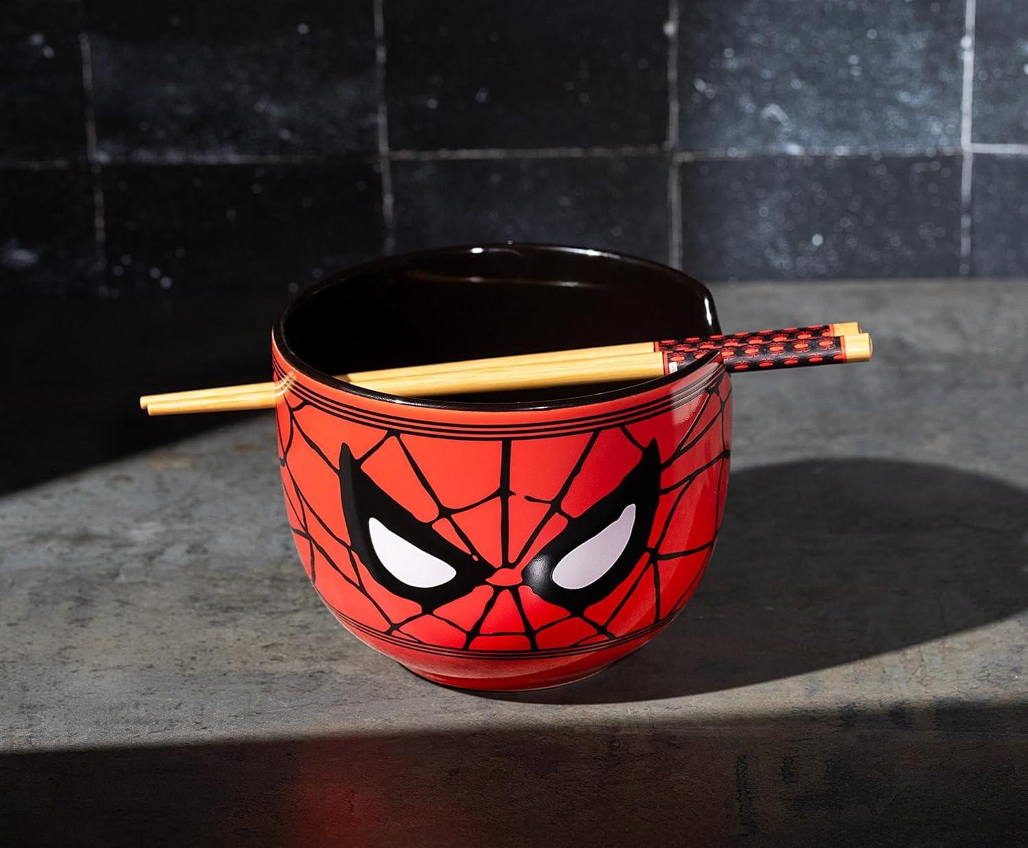 imageSilver Buffalo Strawberry Shortcake Vintage Life Is Delicious Ceramic Ramen Noodle Rice Bowl with Chopsticks Microwave Safe 20 OuncesSpiderMan Face Closeup