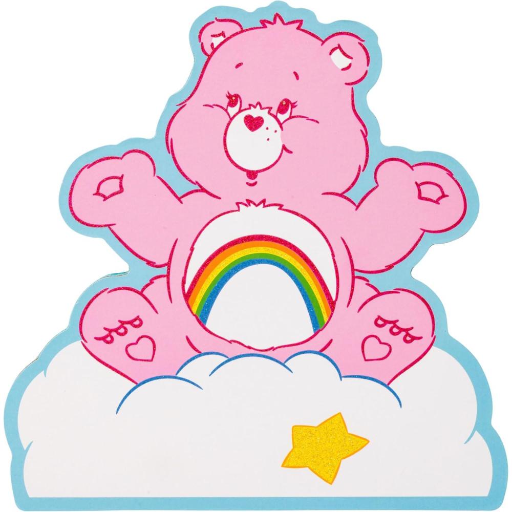 imageSilver Buffalo Care Bears Glitter Large Die Cut MDF Box Wall Sign Featuring Cheer Bear 7 x 7 x 12