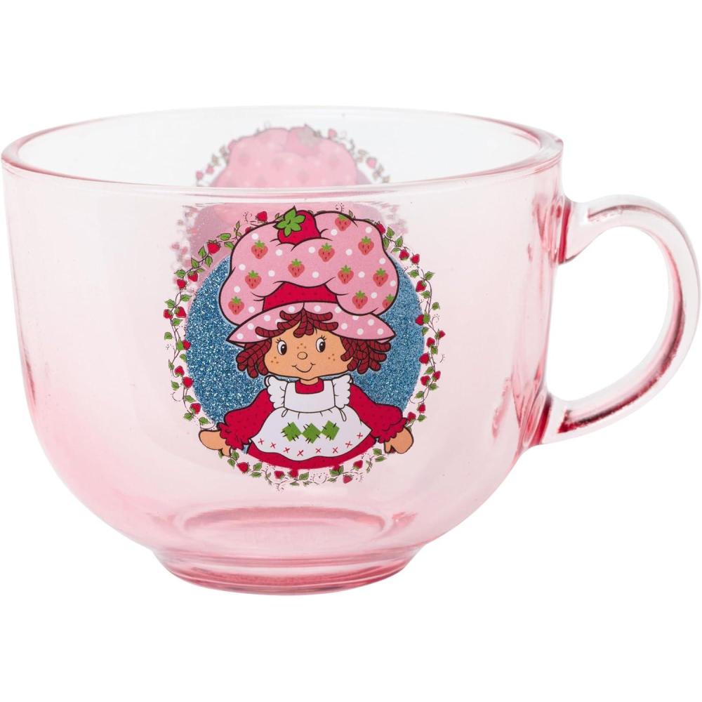 imageSilver Buffalo Strawberry Shortcake Strawberry Circle Frame Glitter 16oz Glass Coffee MugPinkMulti