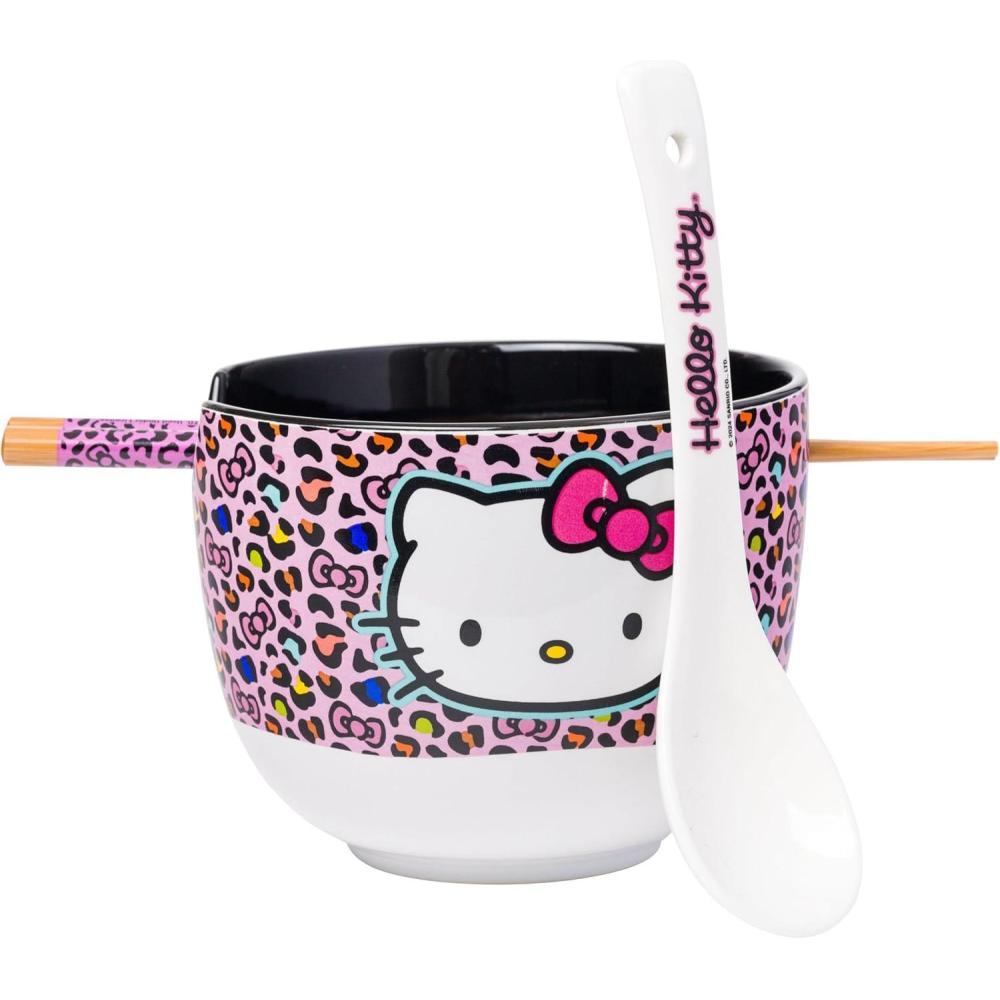 imageSilver Buffalo Strawberry Shortcake Vintage Life Is Delicious Ceramic Ramen Noodle Rice Bowl with Chopsticks Microwave Safe 20 OuncesHello Kitty Pink Leopard Print Spoon