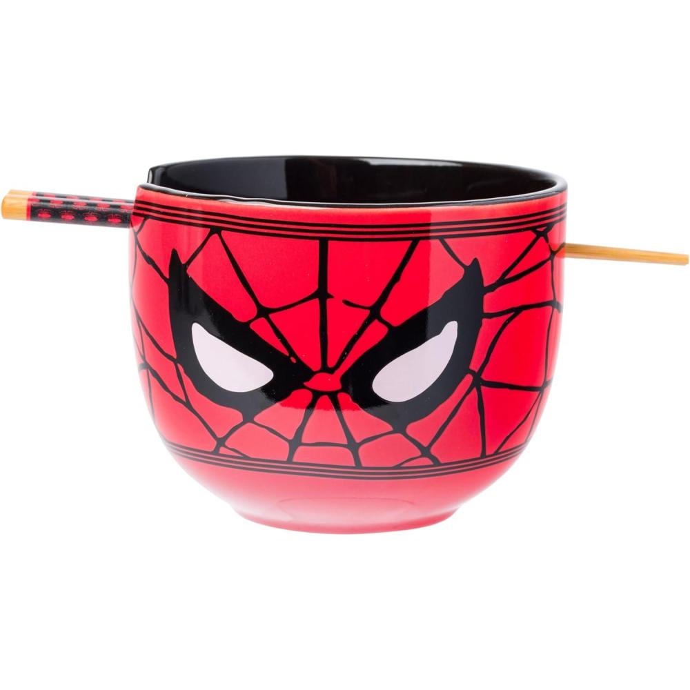 imageSilver Buffalo Strawberry Shortcake Vintage Life Is Delicious Ceramic Ramen Noodle Rice Bowl with Chopsticks Microwave Safe 20 OuncesSpiderMan Face Closeup
