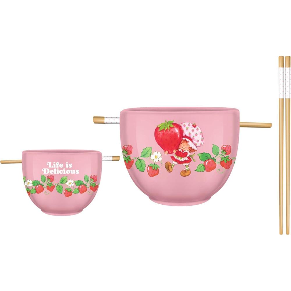 imageSilver Buffalo Strawberry Shortcake Vintage Life Is Delicious Ceramic Ramen Noodle Rice Bowl with Chopsticks Microwave Safe 20 OuncesStrawberry Shortcake Life is Delicious
