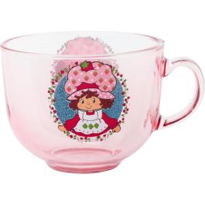 Silver Buffalo Strawberry Shortcake Strawberry Circle Frame Glitter 16oz Glass Coffee Mug(Pink/Multi)
