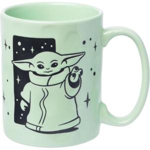 Silver Buffalo Star Wars Mandalorian Child Stars Wax Resist 17.5oz Pottery Ceramic Mug(Green/Multi)