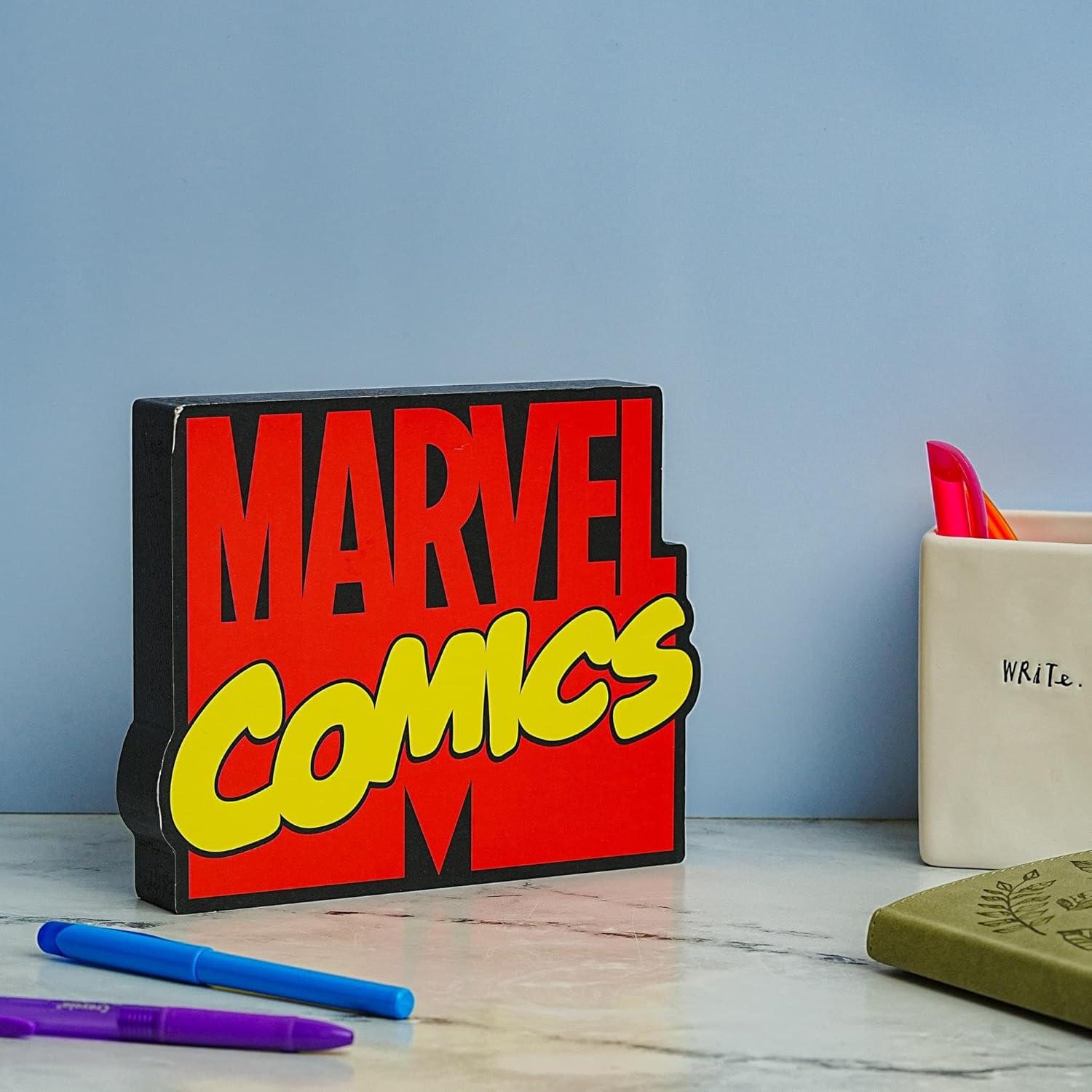 imageSilver Buffalo Marvel Comics Large Die Cut MDF Box Wall Sign Featuring Marvel Logo 8 x 12 x 64