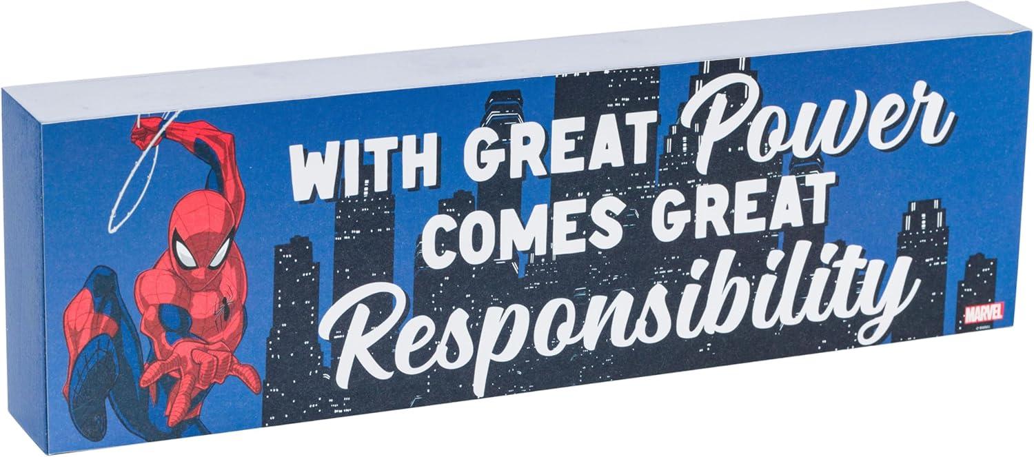 imageSilver Buffalo Marvel Comics SpiderMan With Great Power Comes Great Responsibility MDF Box Sign 12 x 15 x 375