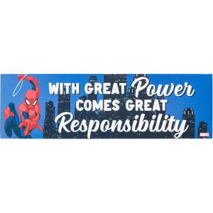 Silver Buffalo Marvel Comics Spider-Man “With Great Power Comes Great Responsibility” MDF Box Sign, 12” x 1.5” x 3.75”