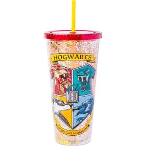 Silver Buffalo Harry Potter Hogwarts Crest Confetti Cold Cup, 32 Ounces