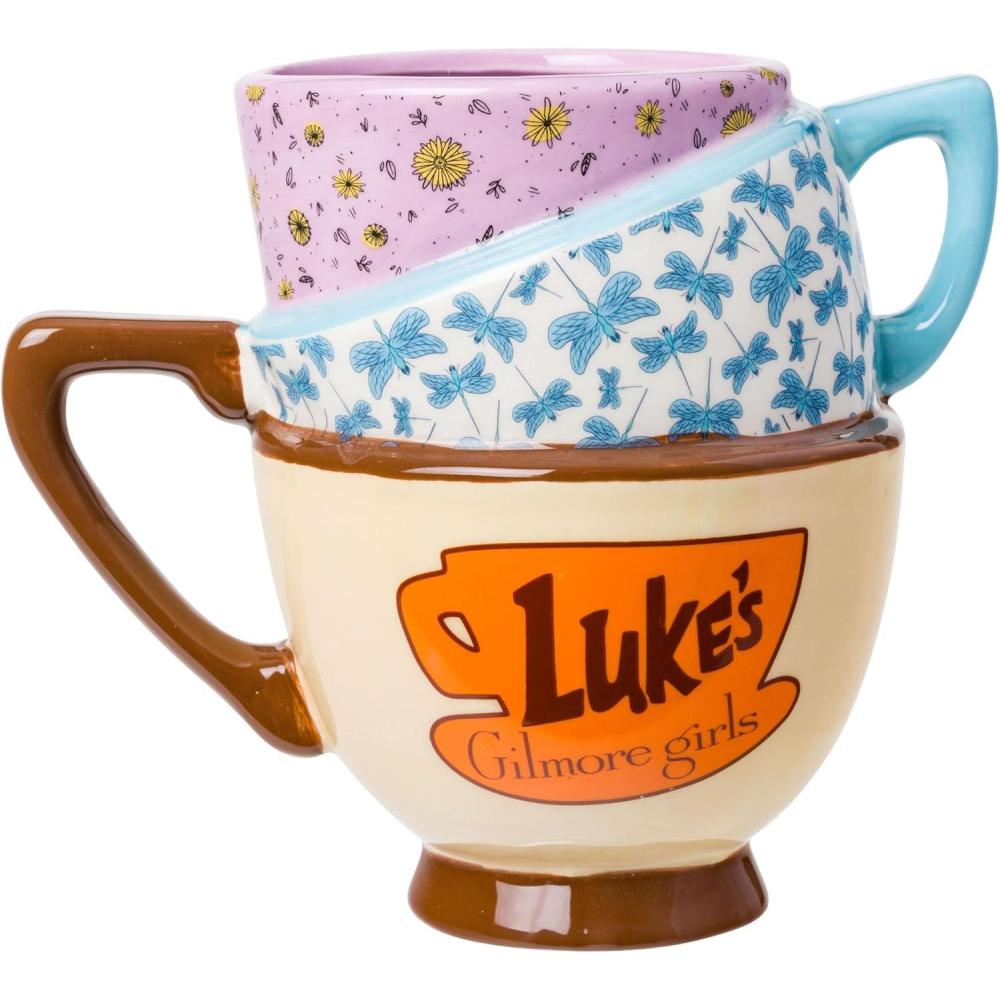 imageSilver Buffalo Gilmore Girls Stars Hollow Destination Locations Lukes Diner Dooses Market and Dragonfly Inn Ceramic 3D Sculpted Stacked Teacup Mug 20 Ounces