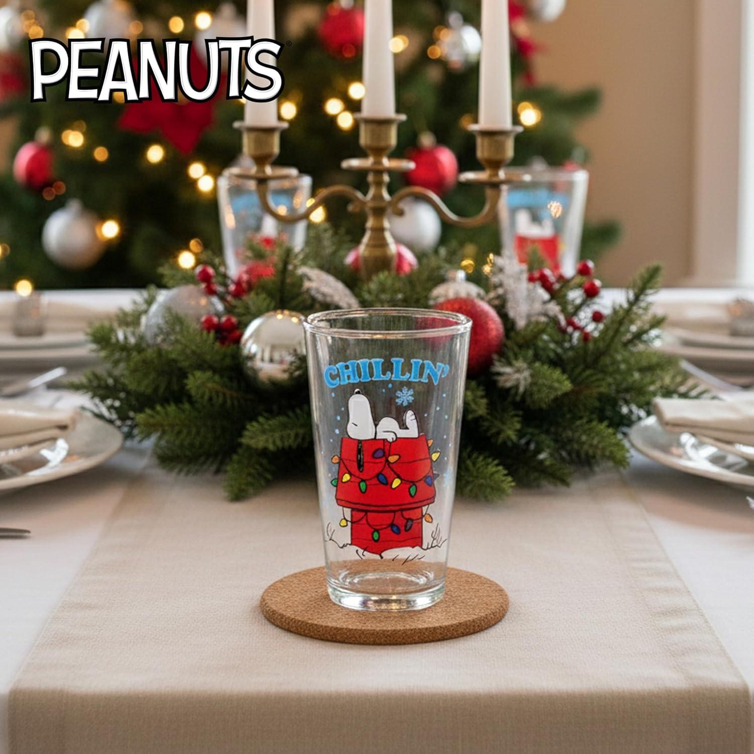 imageSilver Buffalo Peanuts Snoopy Holiday Boxed 4pc 16oz Pint Glass Set 2x2