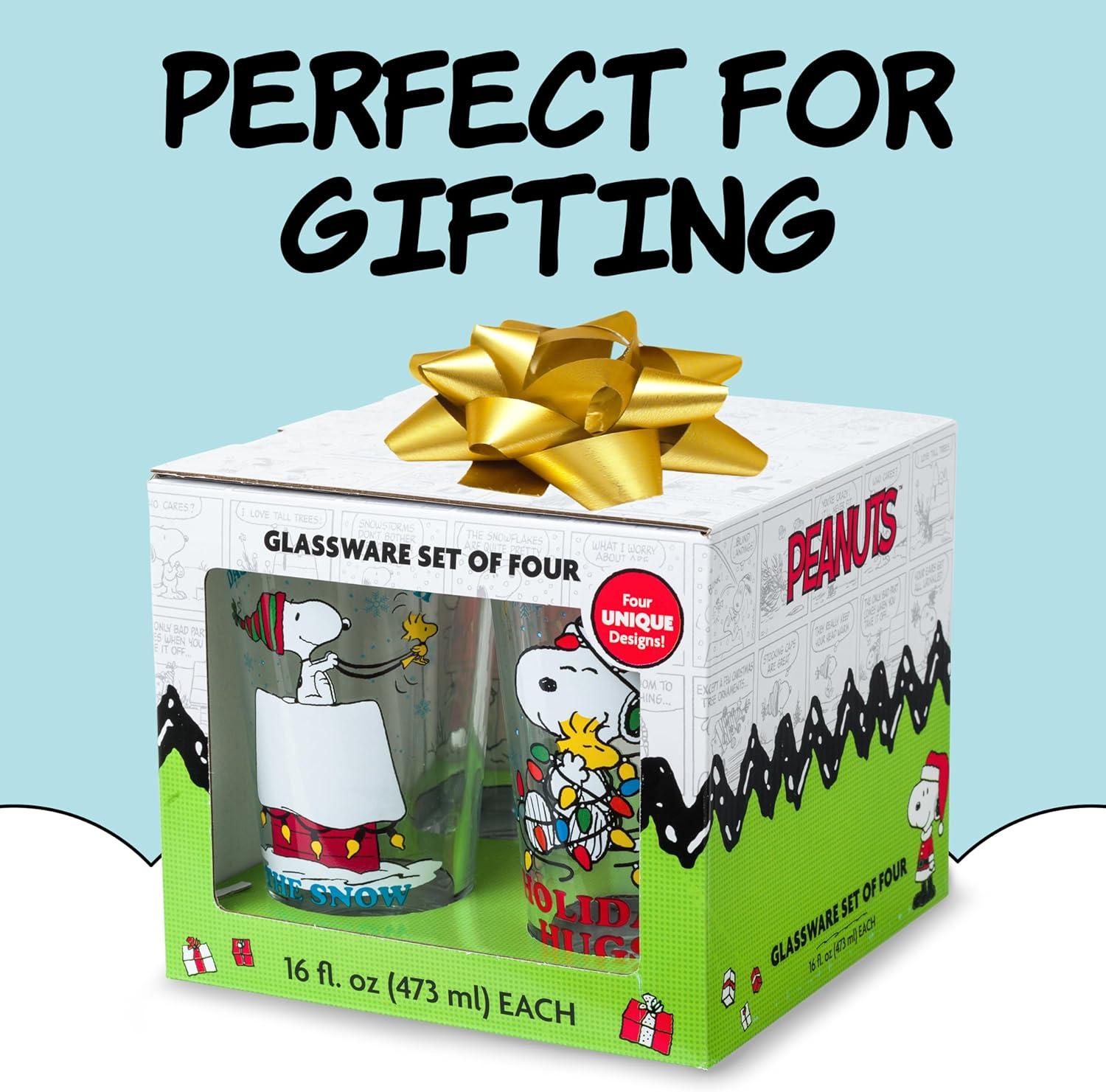 imageSilver Buffalo Peanuts Snoopy Holiday Boxed 4pc 16oz Pint Glass Set 2x2