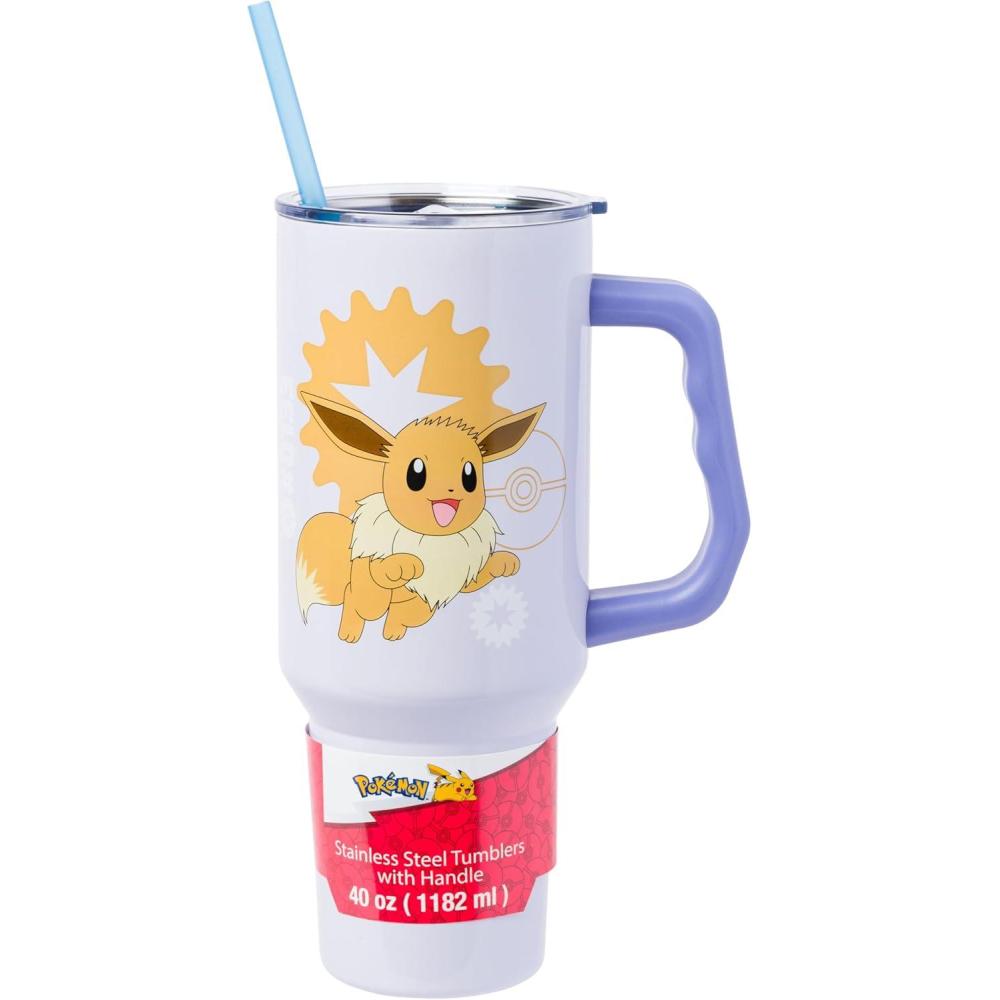 imageSilver Buffalo Spongebob Squarepants Jellyfishing in Bikini Bottom Double Walled Stainless Steel Tumbler with Handle Straw and Straw Cap Fits in Standard Cup Holder 40 OuncesEevee Pokemon
