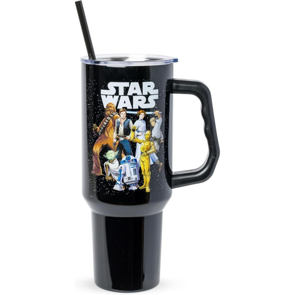 imageSilver Buffalo Spongebob Squarepants Jellyfishing in Bikini Bottom Double Walled Stainless Steel Tumbler with Handle Straw and Straw Cap Fits in Standard Cup Holder 40 OuncesStar Wars Original Trilogy