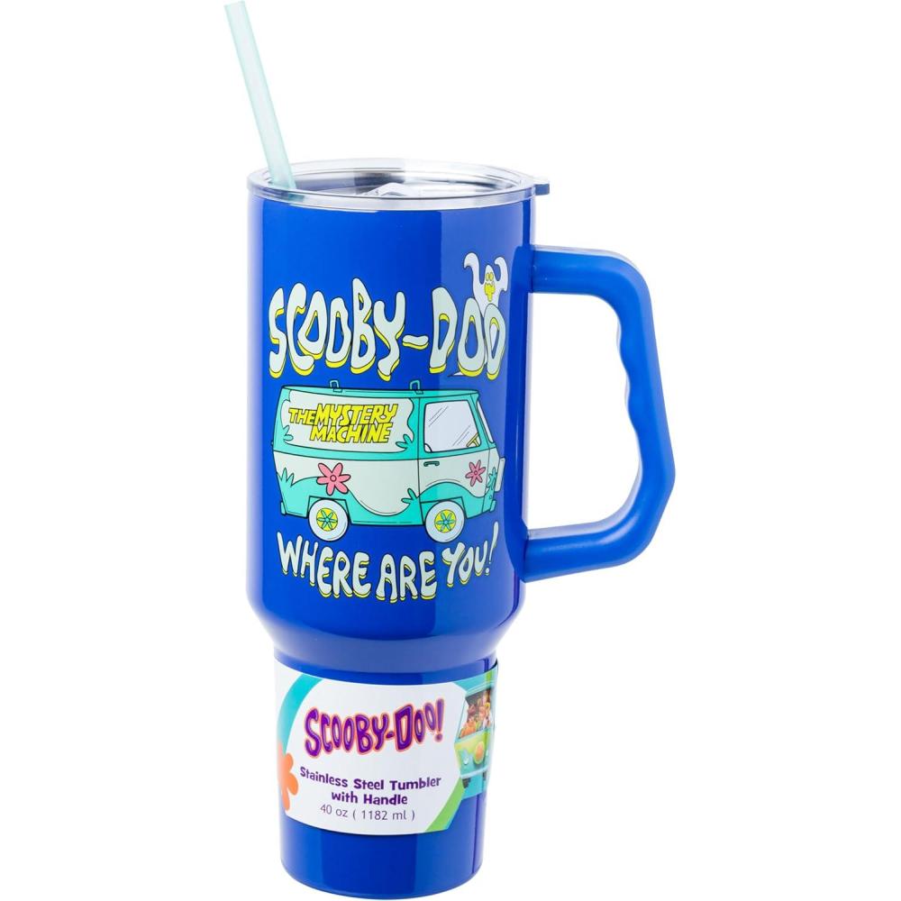 imageSilver Buffalo Spongebob Squarepants Jellyfishing in Bikini Bottom Double Walled Stainless Steel Tumbler with Handle Straw and Straw Cap Fits in Standard Cup Holder 40 OuncesScooby Doo Where Are You