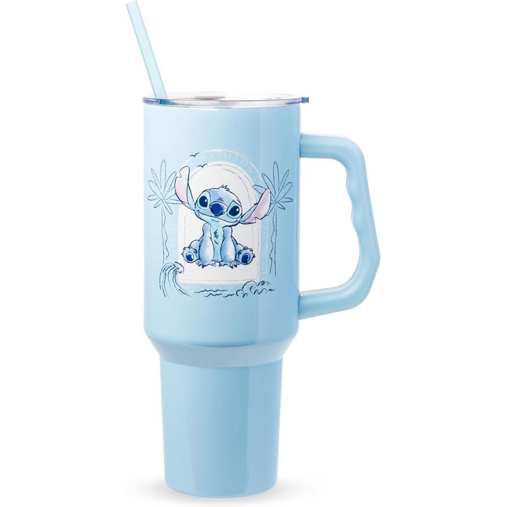 imageSilver Buffalo Spongebob Squarepants Jellyfishing in Bikini Bottom Double Walled Stainless Steel Tumbler with Handle Straw and Straw Cap Fits in Standard Cup Holder 40 OuncesStitch Minimalistic Design