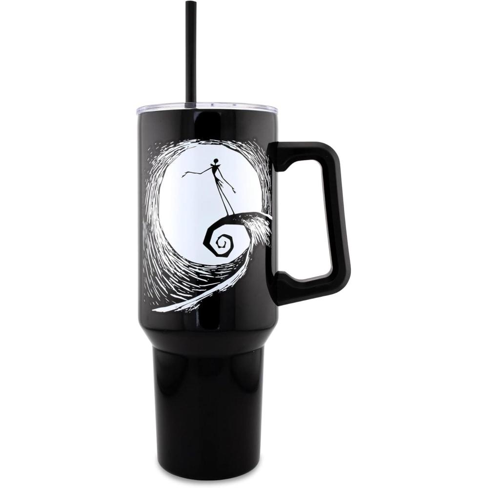 imageSilver Buffalo Spongebob Squarepants Jellyfishing in Bikini Bottom Double Walled Stainless Steel Tumbler with Handle Straw and Straw Cap Fits in Standard Cup Holder 40 OuncesNightmare Before Christmas Hill and Moon Drawing