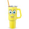 Silver Buffalo Spongebob Squarepants Jellyfishing in Bikini Bottom Double Walled Stainless Steel Tumbler with Handle, Straw, and Straw Cap, Fits in Standard Cup Holder, 40 Ounces(Spongebob Squarepants Smiling)