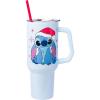 Silver Buffalo Spongebob Squarepants Jellyfishing in Bikini Bottom Double Walled Stainless Steel Tumbler with Handle, Straw, and Straw Cap, Fits in Standard Cup Holder, 40 Ounces(Stitch Wearing Santa Hat)