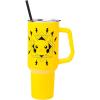 Silver Buffalo Spongebob Squarepants Jellyfishing in Bikini Bottom Double Walled Stainless Steel Tumbler with Handle, Straw, and Straw Cap, Fits in Standard Cup Holder, 40 Ounces(Pikachu Lightning Bolts Badge Pokemon)